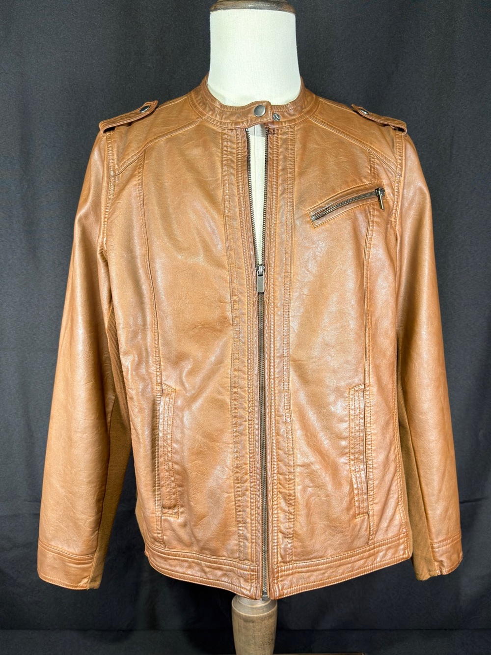 Maurices Tan Brown Leather Zip-Front Bomber Jacket